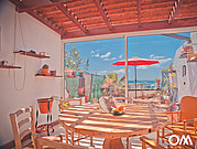 Casa vacanze surfcamp per famiglie, grande tavolo da pranzo nel giardino d'inverno